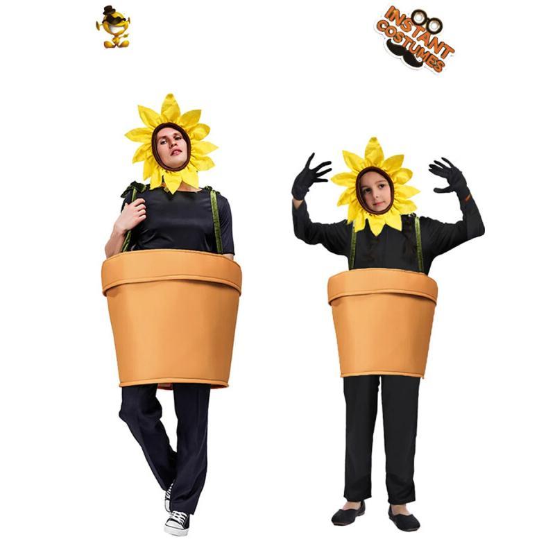 Plant Pot - ハロウィンフラワーポットコスチューム 大人用 コスプレ ひまわり鉢植え植物コスチューム ヘッドピース付き ガーデンテーマパーティー用