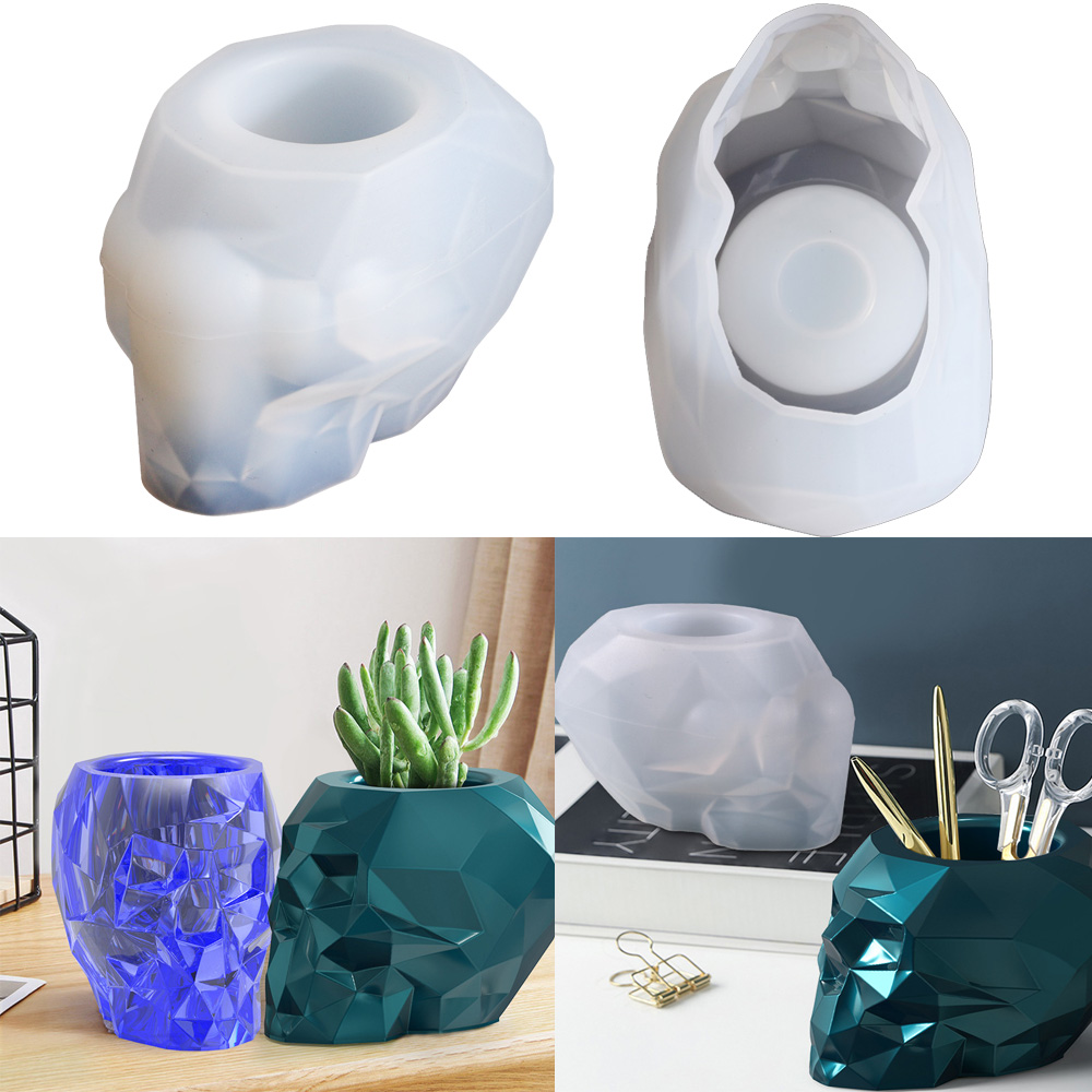 Succulent Set - シリコーン型の頭蓋骨の形をしたペンホルダー,エポキシ樹脂のファセットホルダー,日曜大工の家庭の装飾工芸品用のシリコンモールド