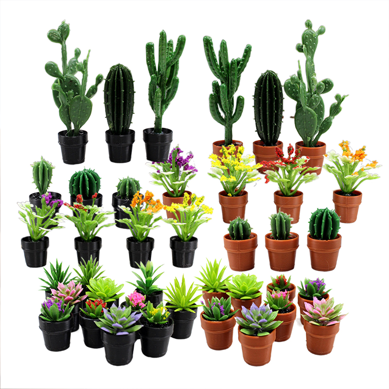 Succulent Set - ジオラマ、ドールハウス、妖精の庭、机の装飾に使える、多肉植物とサボテンのミニチュアプラスチック製鉢植え8個セット TMZ
