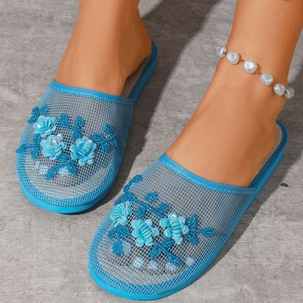 カジュアルな花柄刺繍メッシュサンダル、柔らかな底、通気性のあ - Indoor Plants のレビューと価格