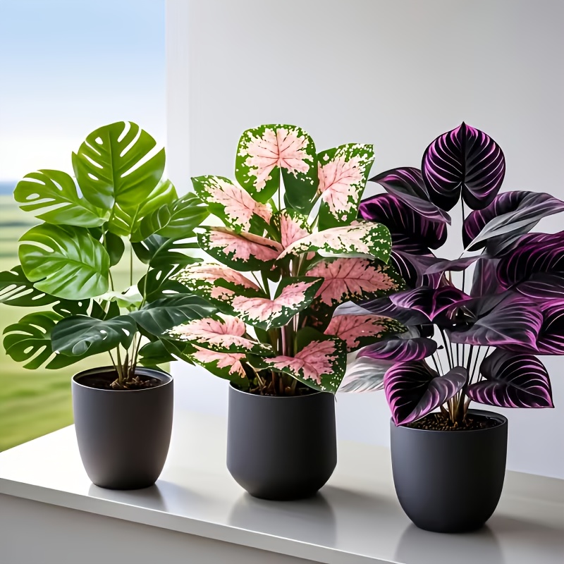 3個入りミックス人工植物セット 大型ピンクモンステラ フェイ - Fiddle Leaf Fig のレビューと価格